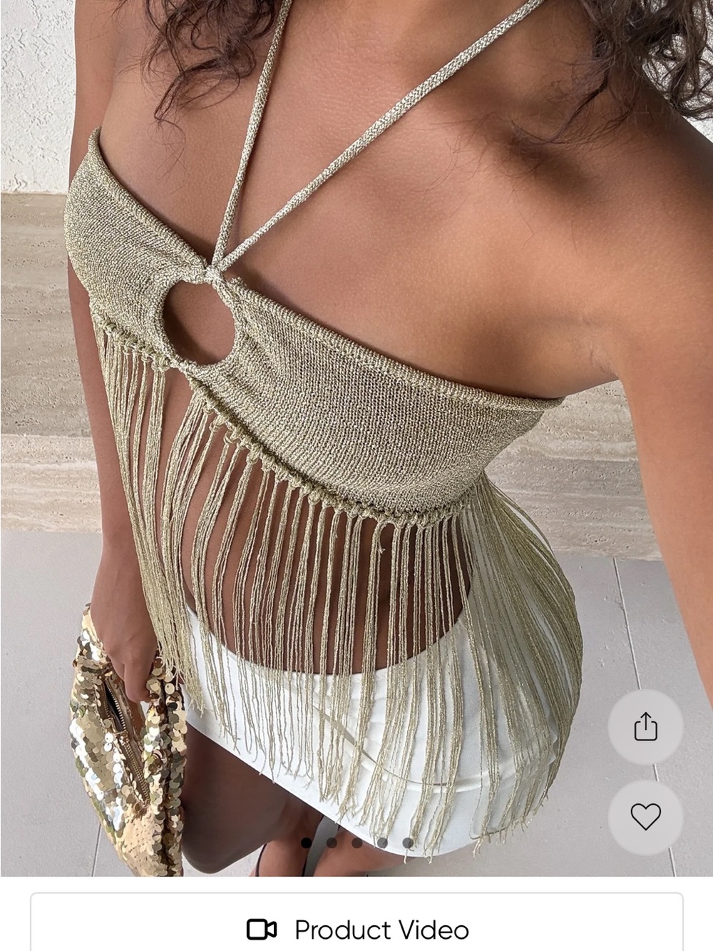 White Fox Boutique Gold Fringe Halter Crop Top
